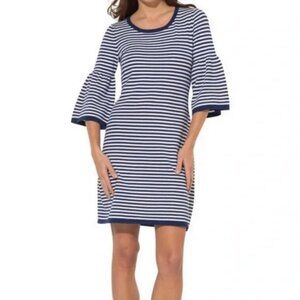 Sail To Sable Bell Sleeve Striped Dress Small Lightweight Knit Preppy Navy Blue